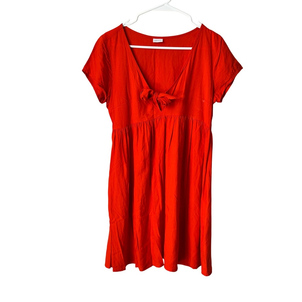 LASCANA Red Linen Blend Tie Front Empire Waist Mini Dress Womens US 4